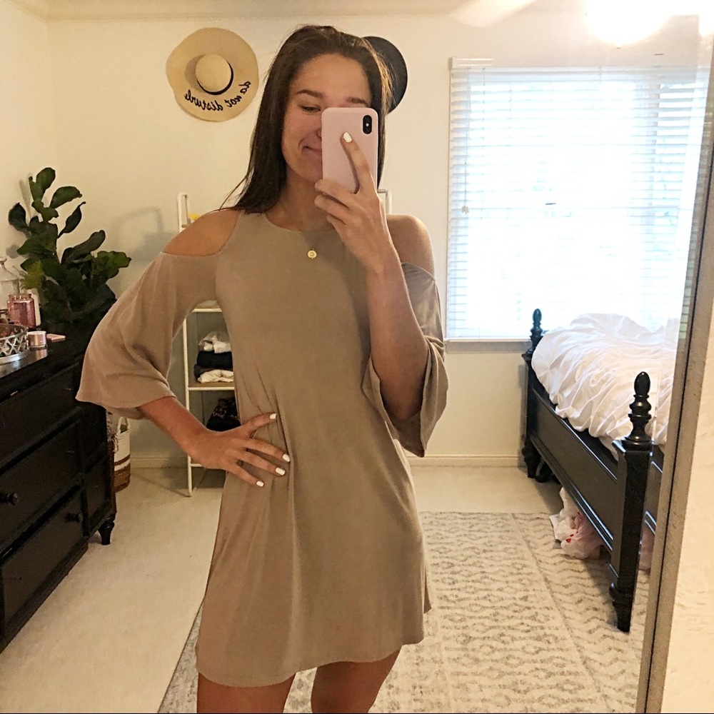 Necessary objects tan dress with cold shoulders